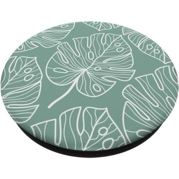 Monstera Leaves Large Botanical Plant Line art Sage Green PopSockets PopGrip - Picture 2 of 7